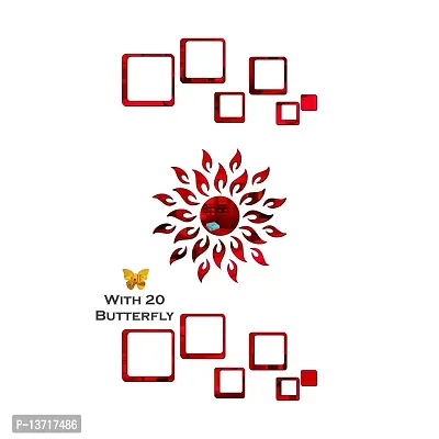 Look Decor Sun 12 Square Red 20 Butterfly-Cp317 Acrylic Mirror Wall Sticker|Mirror For Wall|Mirror Stickers For Wall|Wall Mirror|Flexible Mirror|3D Mirror Wall Stickers|Wall Sticker Cp-843-thumb2