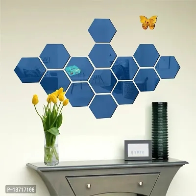 Look Decor 14 Hexagon Blue 10 Butterfly Acrylic Mirror Wall Sticker|Mirror For Wall|Mirror Stickers For Wall|Wall Mirror|Flexible Mirror|3D Mirror Wall Stickers|Wall Sticker Cp-506