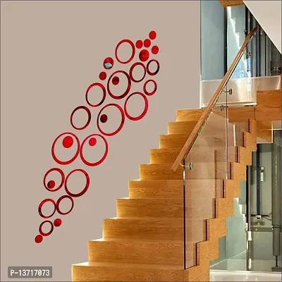 Look Decor 30 Rings And Dots Red Acrylic Mirror Wall Sticker|Mirror For Wall|Mirror Stickers For Wall|Wall Mirror|Flexible Mirror|3D Mirror Wall Stickers|Wall Sticker Cp-476
