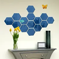 Look Decor 14 Hexagon Blue 10 Butterfly Acrylic Mirror Wall Sticker|Mirror For Wall|Mirror Stickers For Wall|Wall Mirror|Flexible Mirror|3D Mirror Wall Stickers|Wall Sticker Cp-506-thumb1