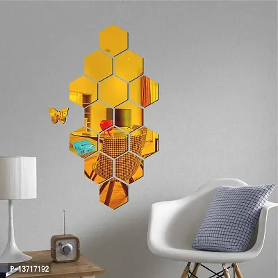 Look Decor 14 Hexagon Golden-Cp56 Acrylic Mirror Wall Sticker|Mirror For Wall|Mirror Stickers For Wall|Wall Mirror|Flexible Mirror|3D Mirror Wall Stickers|Wall Sticker Cp-582