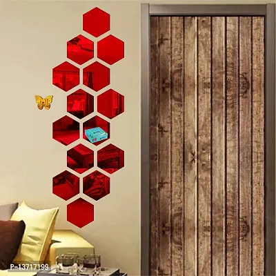 Look Decor 14 Hexagon Red-Cp62 Acrylic Mirror Wall Sticker|Mirror For Wall|Mirror Stickers For Wall|Wall Mirror|Flexible Mirror|3D Mirror Wall Stickers|Wall Sticker Cp-588