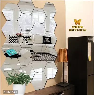 Look Decor 20 Hexagon Silver-Cp86 Acrylic Mirror Wall Sticker|Mirror For Wall|Mirror Stickers For Wall|Wall Mirror|Flexible Mirror|3D Mirror Wall Stickers|Wall Sticker Cp-612-thumb3
