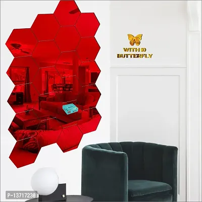 Look Decor 20 Hexagon Red-Cp92 Acrylic Mirror Wall Sticker|Mirror For Wall|Mirror Stickers For Wall|Wall Mirror|Flexible Mirror|3D Mirror Wall Stickers|Wall Sticker Cp-618-thumb2