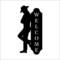 Look Decor Welcome Man Wall Sculptures, Wall Art, Wall Decor, Black wooden art home decor items for Livingroom Bedroom Kitchen Office Wall, Wall Stickers And Murals (29 X 14.5)-thumb1