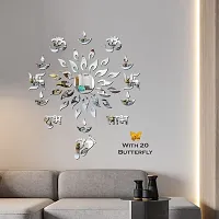 Look Decor Sun Flame 14 Om Swastik Silver With 20 Butterfly Golden Acrylic Mirror Wall Sticker|Mirror For Wall|Mirror Stickers For Wall|Wall Mirror|Flexible Mirror|3D Mirror Wall Stickers|Wall Sticker Cp-175-thumb2