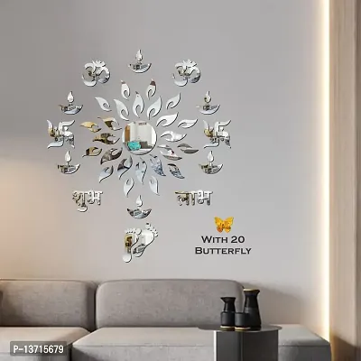 Look Decor Sun Flame 14 Om Swastik Silver With 20 Butterfly Golden Acrylic Mirror Wall Sticker|Mirror For Wall|Mirror Stickers For Wall|Wall Mirror|Flexible Mirror|3D Mirror Wall Stickers|Wall Sticker Cp-175-thumb3