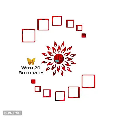 Look Decor Sun 12 Square Red 20 Butterfly-Cp318 Acrylic Mirror Wall Sticker|Mirror For Wall|Mirror Stickers For Wall|Wall Mirror|Flexible Mirror|3D Mirror Wall Stickers|Wall Sticker Cp-844-thumb2