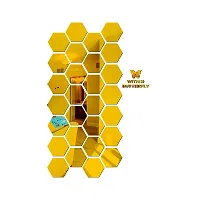 Look Decor 28 Hexagon With 10 Butterfly Golden Acrylic Mirror Wall Sticker|Mirror For Wall|Mirror Stickers For Wall|Wall Mirror|Flexible Mirror|3D Mirror Wall Stickers|Wall Sticker Cp-255-thumb1