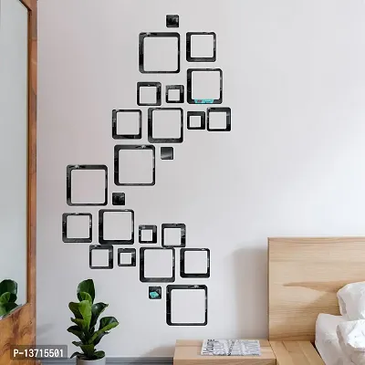 Look Decor 24 Square Black Acrylic Mirror Wall Sticker|Mirror For Wall|Mirror Stickers For Wall|Wall Mirror|Flexible Mirror|3D Mirror Wall Stickers|Wall Sticker Cp-39