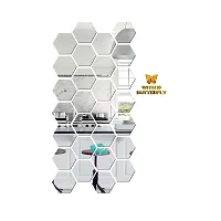 Look Decor 28 Hexagon Silver With 10 Butterfly Golden Acrylic Mirror Wall Sticker|Mirror For Wall|Mirror Stickers For Wall|Wall Mirror|Flexible Mirror|3D Mirror Wall Stickers|Wall Sticker Cp-254-thumb1