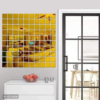 Look Decor 100 Square Golden Acrylic Mirror Wall Sticker|Mirror For Wall|Mirror Stickers For Wall|Wall Mirror|Flexible Mirror|3D Mirror Wall Stickers|Wall Sticker Cp-352