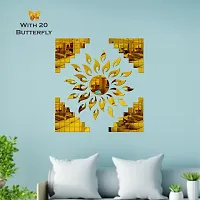 Look Decor Sun Flame And 100 Square With 20 Butterfly Golden Acrylic Mirror Wall Sticker|Mirror For Wall|Mirror Stickers For Wall|Wall Mirror|Flexible Mirror|3D Mirror Wall Stickers|Wall Sticker Cp-169-thumb2