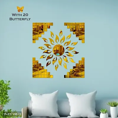 Look Decor Sun Flame And 100 Square With 20 Butterfly Golden Acrylic Mirror Wall Sticker|Mirror For Wall|Mirror Stickers For Wall|Wall Mirror|Flexible Mirror|3D Mirror Wall Stickers|Wall Sticker Cp-169-thumb3