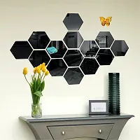 Look Decor 14 Hexagon Black 10 Butterfly Acrylic Mirror Wall Sticker|Mirror For Wall|Mirror Stickers For Wall|Wall Mirror|Flexible Mirror|3D Mirror Wall Stickers|Wall Sticker Cp-505-thumb1