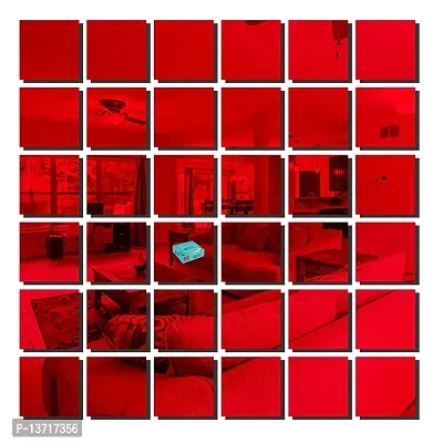 Look Decor 28 Big Square Red-Cp205 Acrylic Mirror Wall Sticker|Mirror For Wall|Mirror Stickers For Wall|Wall Mirror|Flexible Mirror|3D Mirror Wall Stickers|Wall Sticker Cp-731-thumb0