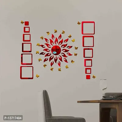 Look Decor Sun 12 Square Red 20 Butterfly-Cp315 Acrylic Mirror Wall Sticker|Mirror For Wall|Mirror Stickers For Wall|Wall Mirror|Flexible Mirror|3D Mirror Wall Stickers|Wall Sticker Cp-841