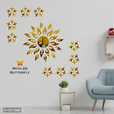 Look Decor Sun 50 Star Golden 20 Butterfly-Cp384 Acrylic Mirror Wall Sticker|Mirror For Wall|Mirror Stickers For Wall|Wall Mirror|Flexible Mirror|3D Mirror Wall Stickers|Wall Sticker Cp-910-thumb3