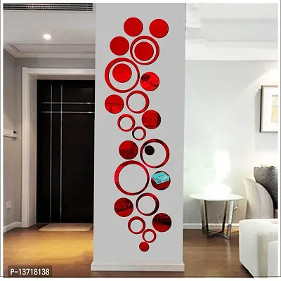 Look Decor Big Ring 12 Circle 12 Red Acrylic Mirror Wall Sticker|Mirror For Wall|Mirror Stickers For Wall|Wall Mirror|Flexible Mirror|3D Mirror Wall Stickers|Wall Sticker Cp-1450