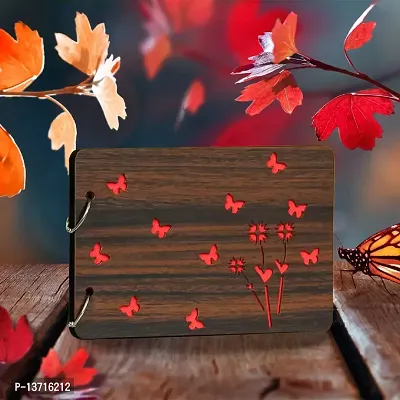 Look Decor BookButterfly-(CL) Artworks Wooden Photo Album Scrap Book With 10 Butterfly 3D Acrylic Sticker 40 Pages Plus 2 Glitter Golden Paper Sheets - Size (22 cm x 16 cm) Gift Item