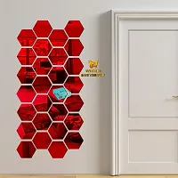 Look Decor 28 Hexagon Red With 10 Butterfly Golden Acrylic Mirror Wall Sticker|Mirror For Wall|Mirror Stickers For Wall|Wall Mirror|Flexible Mirror|3D Mirror Wall Stickers|Wall Sticker Cp-256-thumb2