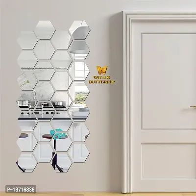 Look Decor 28 Hexagon Silver With 10 Butterfly Golden Acrylic Mirror Wall Sticker|Mirror For Wall|Mirror Stickers For Wall|Wall Mirror|Flexible Mirror|3D Mirror Wall Stickers|Wall Sticker Cp-254-thumb3