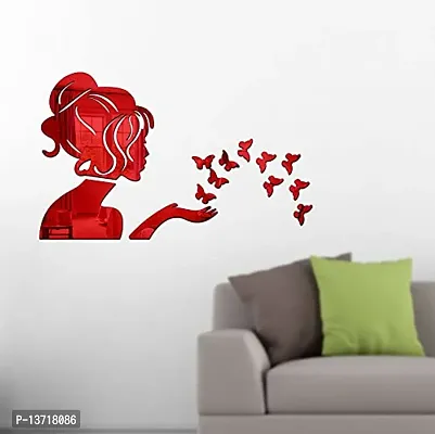 Look Decor Angel Fairy With Butterfly Red Acrylic Mirror Wall Sticker|Mirror For Wall|Mirror Stickers For Wall|Wall Mirror|Flexible Mirror|3D Mirror Wall Stickers|Wall Sticker Cp-1401