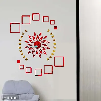 Look Decor Sun 12 Square Red 20 Butterfly-Cp318 Acrylic Mirror Wall Sticker|Mirror For Wall|Mirror Stickers For Wall|Wall Mirror|Flexible Mirror|3D Mirror Wall Stickers|Wall Sticker Cp-844