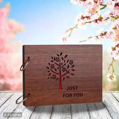 Look Decor TreeJustForYou-(CL) Artworks Wooden Photo Album Scrap Book With 10 Butterfly 3D Acrylic Sticker 40 Pages Plus 2 Glitter Golden Paper Sheets - Size (22 cm x 16 cm) Gift Item
