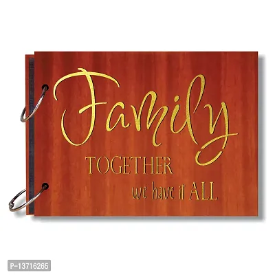 Look Decor Family Together Artworks Wooden Photo Album Scrap Book With 10 Butterfly 3D Acrylic Sticker 40 Pages Plus 2 Glitter Golden Paper Sheets - Size (22 cm x 16 cm) Gift Item