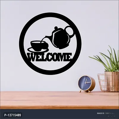 Look Decor Welcome Wall Sculptures, Wall Art, Wall Decor, Black wooden art home decor items for Livingroom Bedroom Kitchen Office Wall, Wall Stickers And Murals (29 X 29 cm)-thumb0