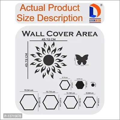 Look Decor Sun Flame 20 Hexagon Shape Silver With 20 Butterfly Golden Acrylic Mirror Wall Sticker|Mirror For Wall|Mirror Stickers For Wall|Wall Mirror|Flexible Mirror|3D Mirror Wall Stickers|Wall Sticker Cp-174-thumb4