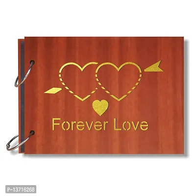 Look Decor Forever Love Artworks Wooden Photo Album Scrap Book With 10 Butterfly 3D Acrylic Sticker 40 Pages Plus 2 Glitter Golden Paper Sheets - Size (22 cm x 16 cm) Gift Item