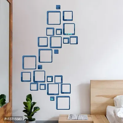 Look Decor 24 Square Blue Acrylic Mirror Wall Sticker|Mirror For Wall|Mirror Stickers For Wall|Wall Mirror|Flexible Mirror|3D Mirror Wall Stickers|Wall Sticker Cp-40