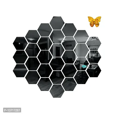 Look Decor 30 Hexagon Black-Cp146 Acrylic Mirror Wall Sticker|Mirror For Wall|Mirror Stickers For Wall|Wall Mirror|Flexible Mirror|3D Mirror Wall Stickers|Wall Sticker Cp-672