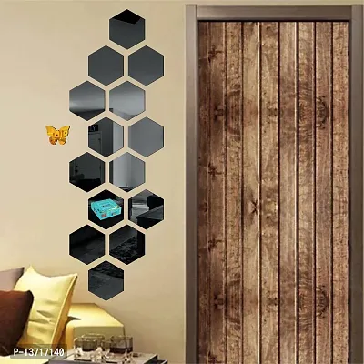 Look Decor 14 Hexagon Black-Cp13 Acrylic Mirror Wall Sticker|Mirror For Wall|Mirror Stickers For Wall|Wall Mirror|Flexible Mirror|3D Mirror Wall Stickers|Wall Sticker Cp-539