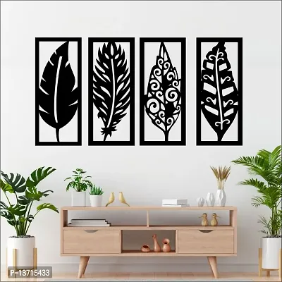 Look Decor Leaf Frame Wall Sculptures, Wall Art, Wall Decor, Black wooden art home decor items for Livingroom Bedroom Kitchen Office Wall, Wall Stickers And Murals (28 X 48 cm)