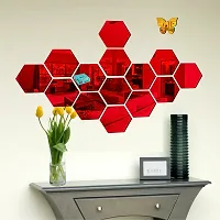 Look Decor 14 Hexagon Red 10 Butterfly Acrylic Mirror Wall Sticker|Mirror For Wall|Mirror Stickers For Wall|Wall Mirror|Flexible Mirror|3D Mirror Wall Stickers|Wall Sticker Cp-508-thumb1