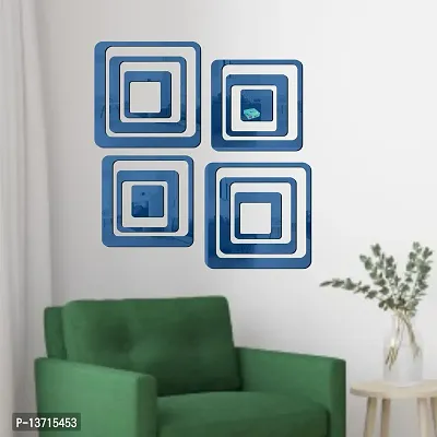 Look Decor 12 Square Blue Acrylic Mirror Wall Sticker|Mirror For Wall|Mirror Stickers For Wall|Wall Mirror|Flexible Mirror|3D Mirror Wall Stickers|Wall Sticker Cp-1