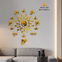 Look Decor Sun Flame 14 Om Swastik With 20 Butterfly Golden Acrylic Mirror Wall Sticker|Mirror For Wall|Mirror Stickers For Wall|Wall Mirror|Flexible Mirror|3D Mirror Wall Stickers|Wall Sticker Cp-176-thumb2