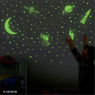Look Decor Green Fluorescent ( Radium Sticker) Night Glow In The Dark, Star Astronomy Wall Stickers (Pack Of 201 Stars Big And Small) - Complete Sky Code-111
