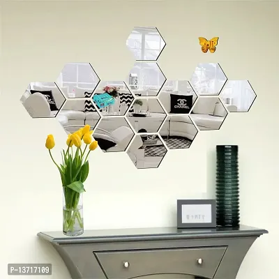 Look Decor 14 Hexagon Silver 10 Butterfly Acrylic Mirror Wall Sticker|Mirror For Wall|Mirror Stickers For Wall|Wall Mirror|Flexible Mirror|3D Mirror Wall Stickers|Wall Sticker Cp-509-thumb2