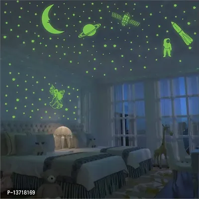 Look Decor Green Fluorescent ( Radium Sticker) Night Glow In The Dark, Star Astronomy Wall Stickers (Pack Of 201 Stars Big And Small) - Complete Sky Code-102-thumb0