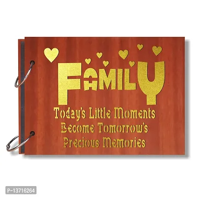 Look Decor Family Today Artworks Wooden Photo Album Scrap Book With 10 Butterfly 3D Acrylic Sticker 40 Pages Plus 2 Glitter Golden Paper Sheets - Size (22 cm x 16 cm) Gift Item