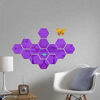 Look Decor 14 Hexagon Purple-Cp60 Acrylic Mirror Wall Sticker|Mirror For Wall|Mirror Stickers For Wall|Wall Mirror|Flexible Mirror|3D Mirror Wall Stickers|Wall Sticker Cp-586