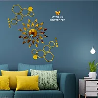 Look Decor Sun Flame 20 Hexagon Shape With 20 Butterfly Golden Acrylic Mirror Wall Sticker|Mirror For Wall|Mirror Stickers For Wall|Wall Mirror|Flexible Mirror|3D Mirror Wall Stickers|Wall Sticker Cp-193-thumb2