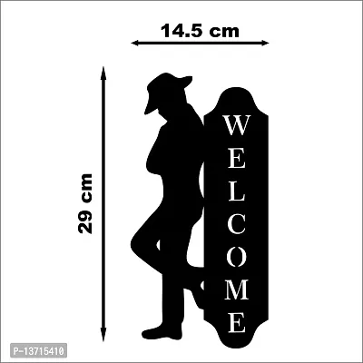 Look Decor Welcome Man Wall Sculptures, Wall Art, Wall Decor, Black wooden art home decor items for Livingroom Bedroom Kitchen Office Wall, Wall Stickers And Murals (29 X 14.5)-thumb3