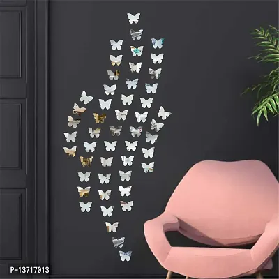 Look Decor 50 Butterfly Silver Acrylic Mirror Wall Sticker|Mirror For Wall|Mirror Stickers For Wall|Wall Mirror|Flexible Mirror|3D Mirror Wall Stickers|Wall Sticker Cp-420