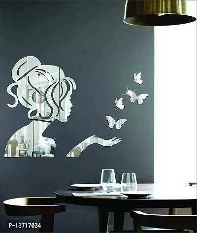 Look Decor Angel Fairy 4 Butterflies Silver Acrylic Mirror Wall Sticker|Mirror For Wall|Mirror Stickers For Wall|Wall Mirror|Flexible Mirror|3D Mirror Wall Stickers|Wall Sticker Cp-438-thumb0