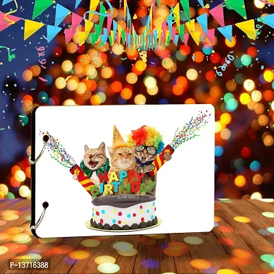 Look Decor BirthdayCats-P-(CL) Artworks Wooden Photo Album Scrap Book With 10 Butterfly 3D Acrylic Sticker 40 Pages Plus 2 Glitter Golden Paper Sheets - Size (22 cm x 16 cm) Gift Item-thumb0